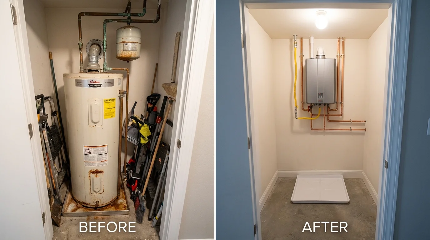 Tank water heater versus wall-mounted tankless unit comparison for Orange, CA homeowners