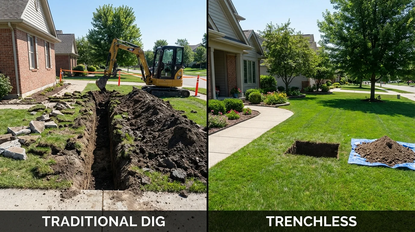 Trenchless sewer repair with minimal yard damage versus traditional excavation in Orange, CA